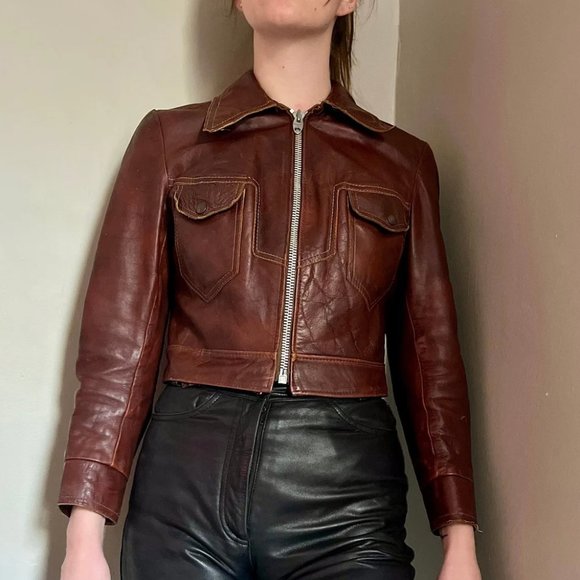 Vintage Jackets & Blazers - Iconic 70s Brown Leather Bomber Jacket